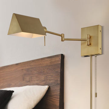 Arlo Farmhouse Industrial Single Swing Arm Plug-In or Hardwired Iron LED Wall Sconce with Pull-Chain - JONATHAN Y